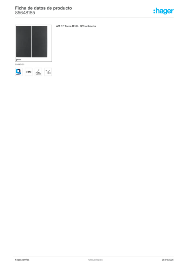 Imagen Hager Ficha de datos de producto 85648185 | Hager España