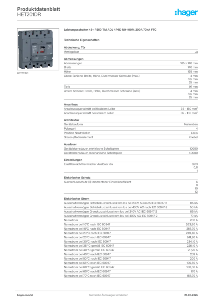 Bild Hager Produktdatenblatt HET201DR | Hager Deutschland