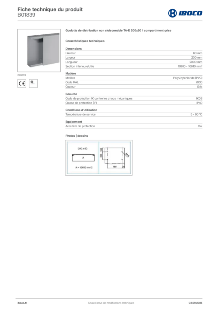 Image Iboco Fiche technique du produit B01839 | Hager France
