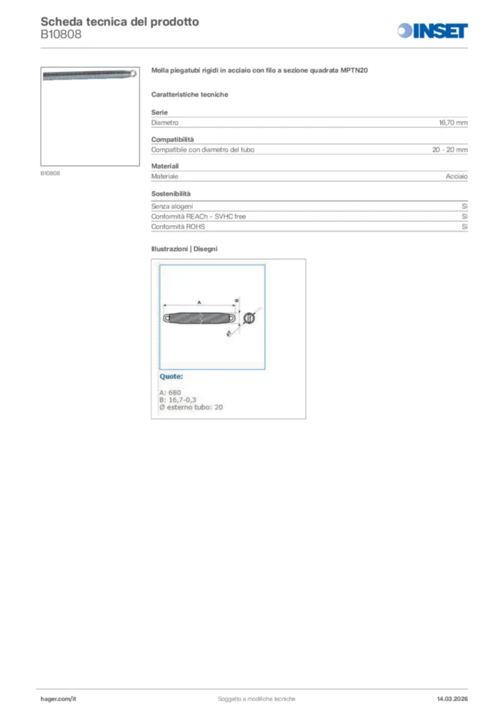 Immagine Inset Scheda tecnica del prodotto B10808 | Hager Italia