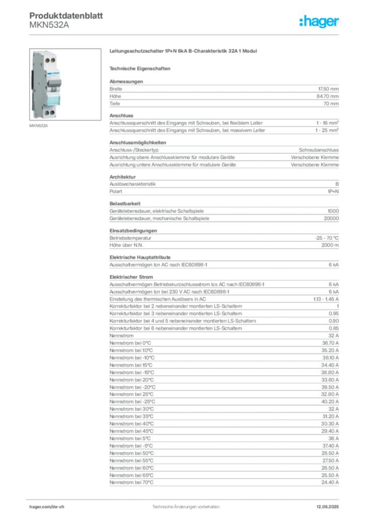 Bild Hager Produktdatenblatt MKN532A | Hager Schweiz