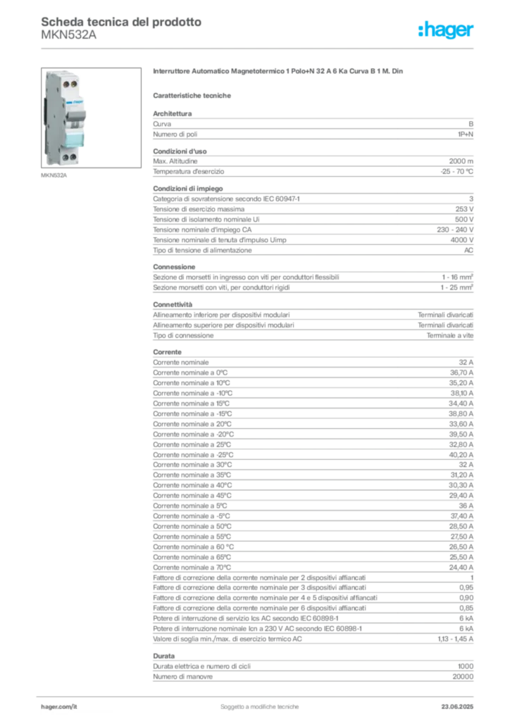 Immagine Hager Scheda tecnica del prodotto MKN532A | Hager Italia