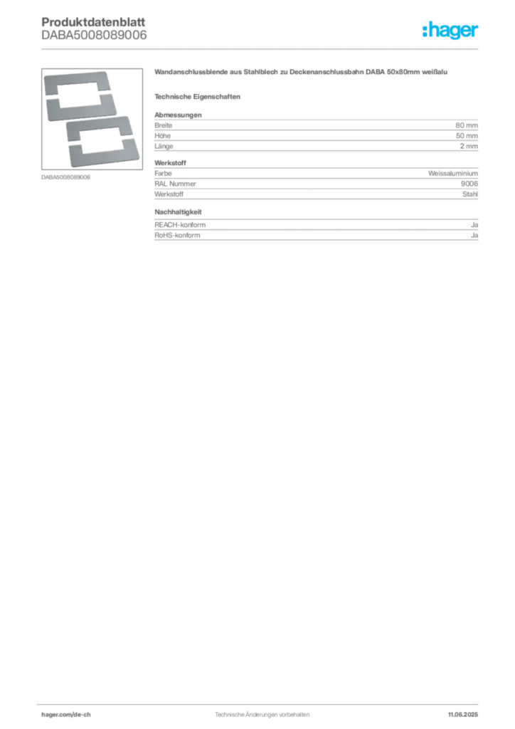 Bild Hager Produktdatenblatt DABA5008089006 | Hager Schweiz