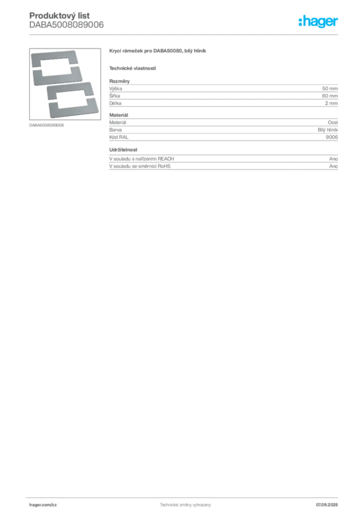 Obrázek Hager Produktový list DABA5008089006 | Hager