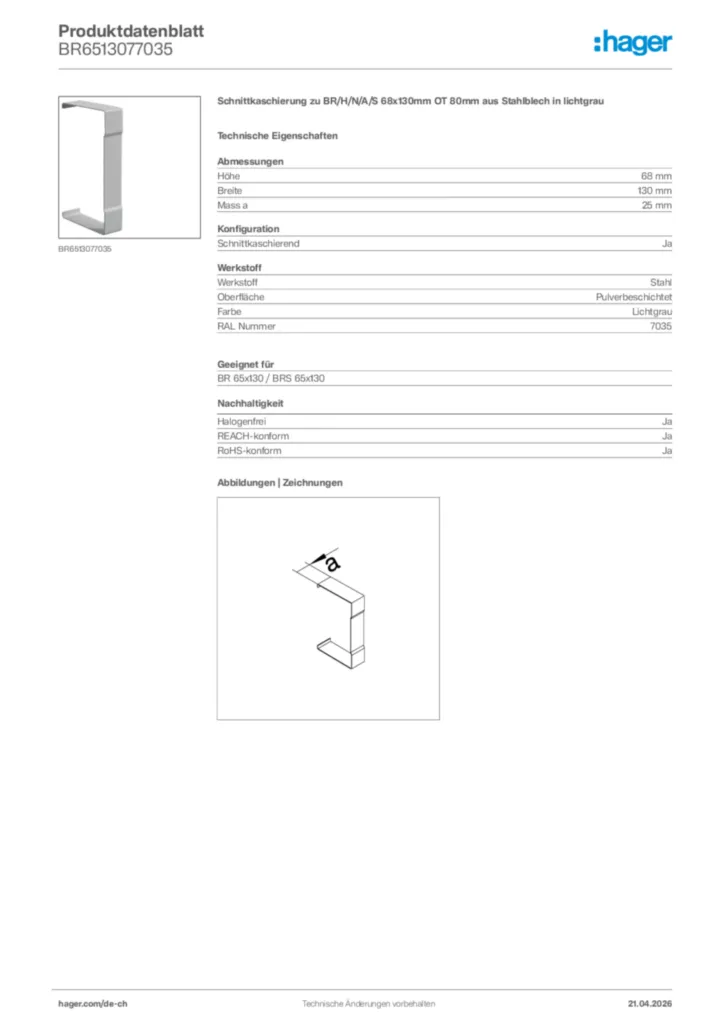 Bild Hager Produktdatenblatt BR6513077035 | Hager Schweiz