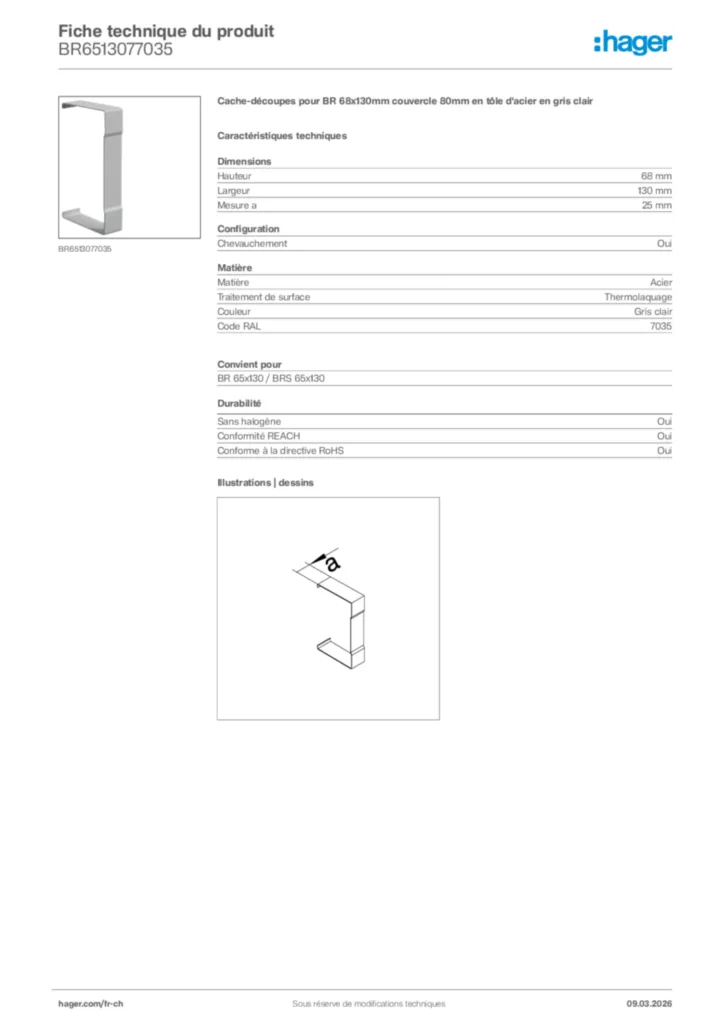 Image Hager Fiche technique du produit BR6513077035 | Hager Suisse