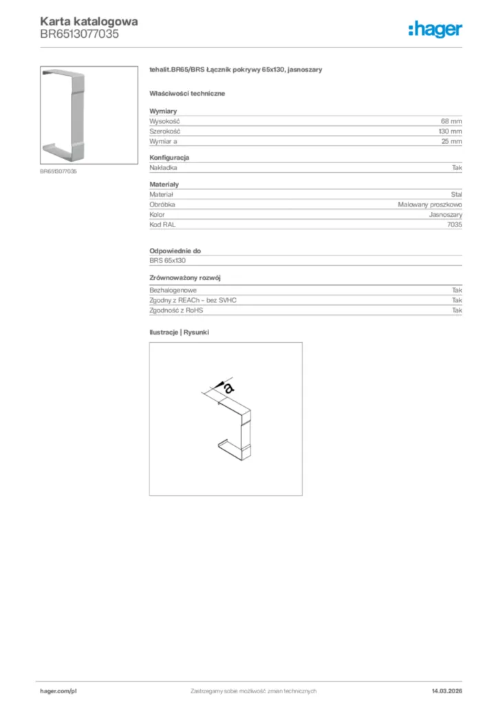Zdjęcie Hager Karta katalogowa BR6513077035 | Hager Polska