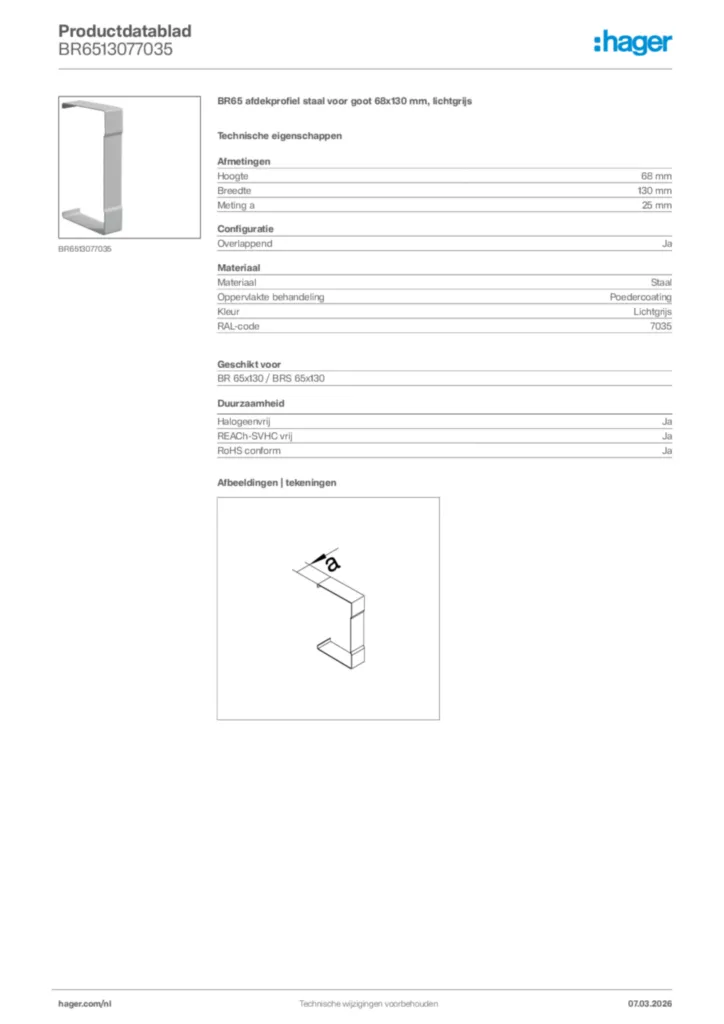 Afbeelding Hager Productdatablad BR6513077035 | Hager Nederland