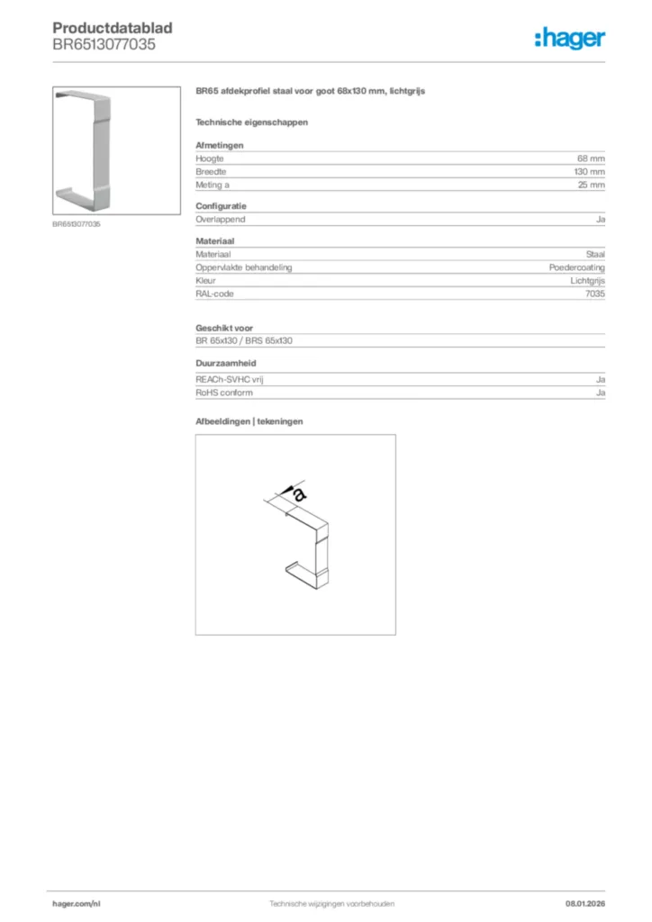 Afbeelding Hager Productdatablad BR6513077035 | Hager Nederland