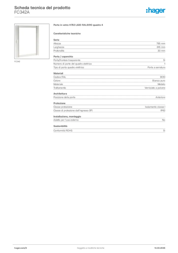 Immagine Hager Scheda tecnica del prodotto FC342A | Hager Italia