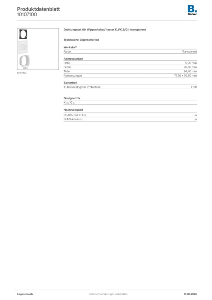 Bild Berker Produktdatenblatt 10107100 | Hager Deutschland