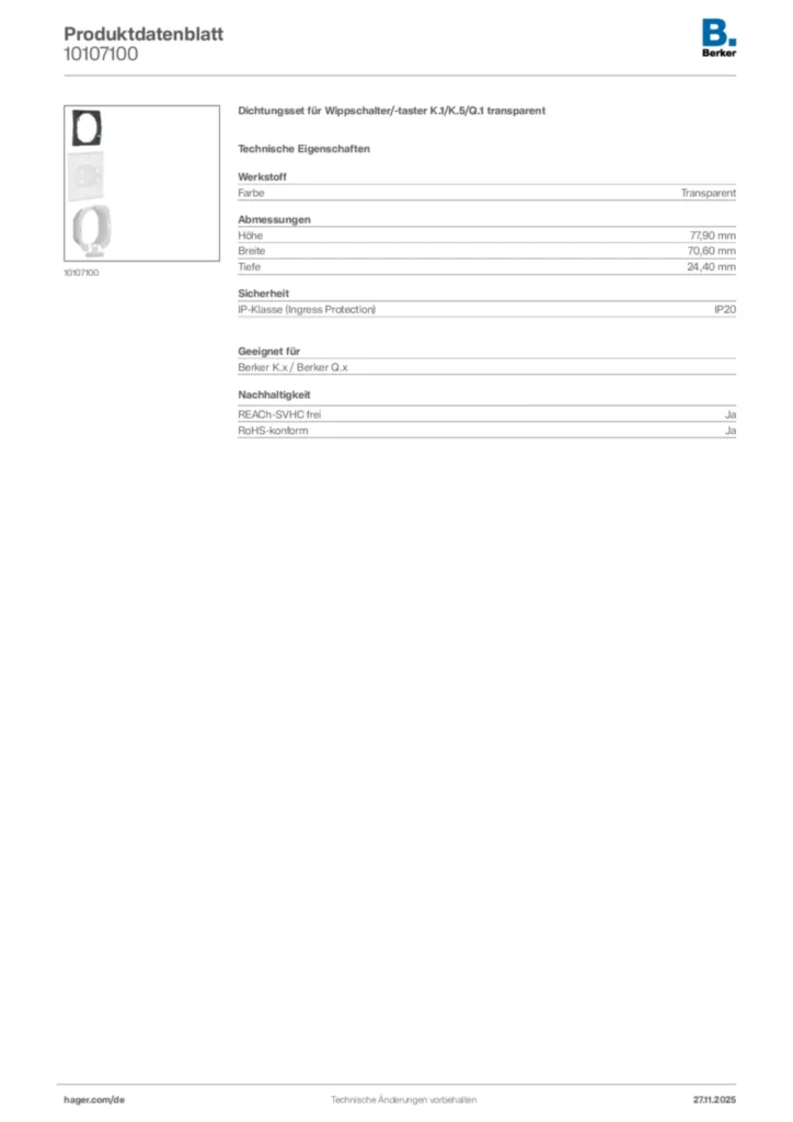 Berker Produktdatenblatt 10107100