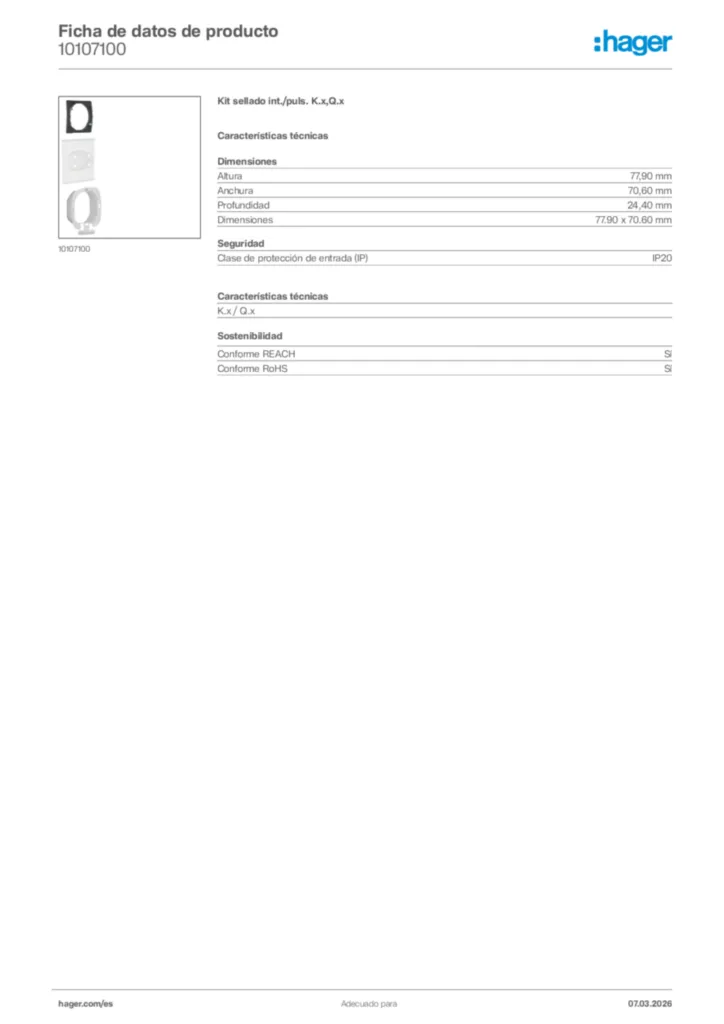 Imagen Hager Ficha de datos de producto 10107100 | Hager España
