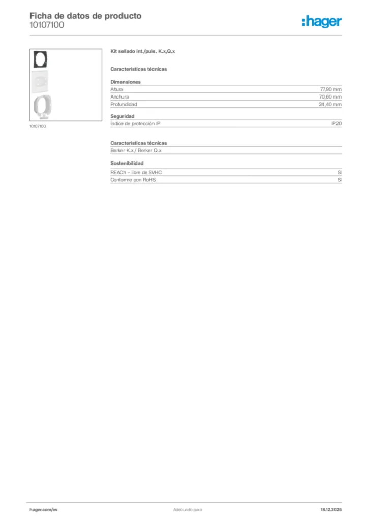 Imagen Hager Ficha de datos de producto 10107100 | Hager España