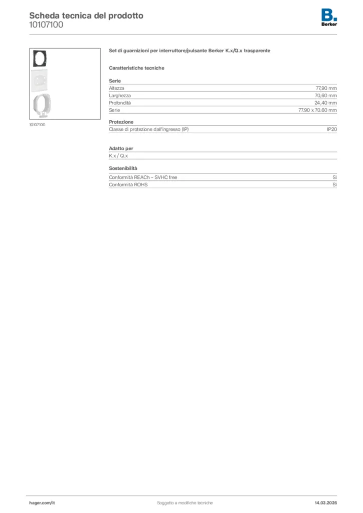 Immagine Berker Scheda tecnica del prodotto 10107100 | Hager Italia