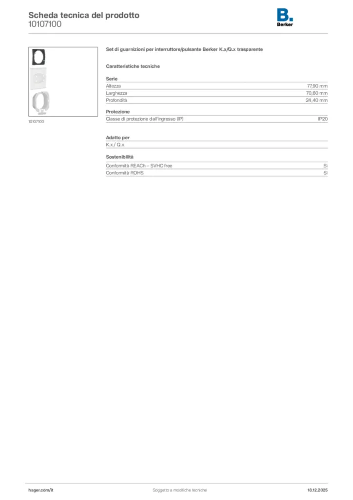 Immagine Berker Scheda tecnica del prodotto 10107100 | Hager Italia