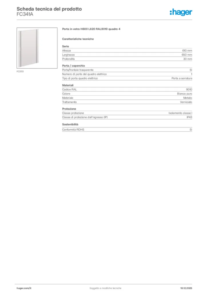 Immagine Hager Scheda tecnica del prodotto FC341A | Hager Italia