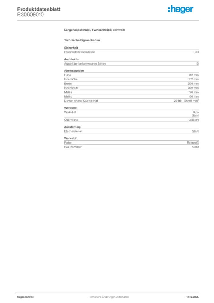 Bild Hager Produktdatenblatt R30609010 | Hager Deutschland