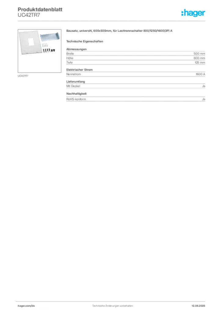 Bild Hager Produktdatenblatt UC42TR7 | Hager Deutschland