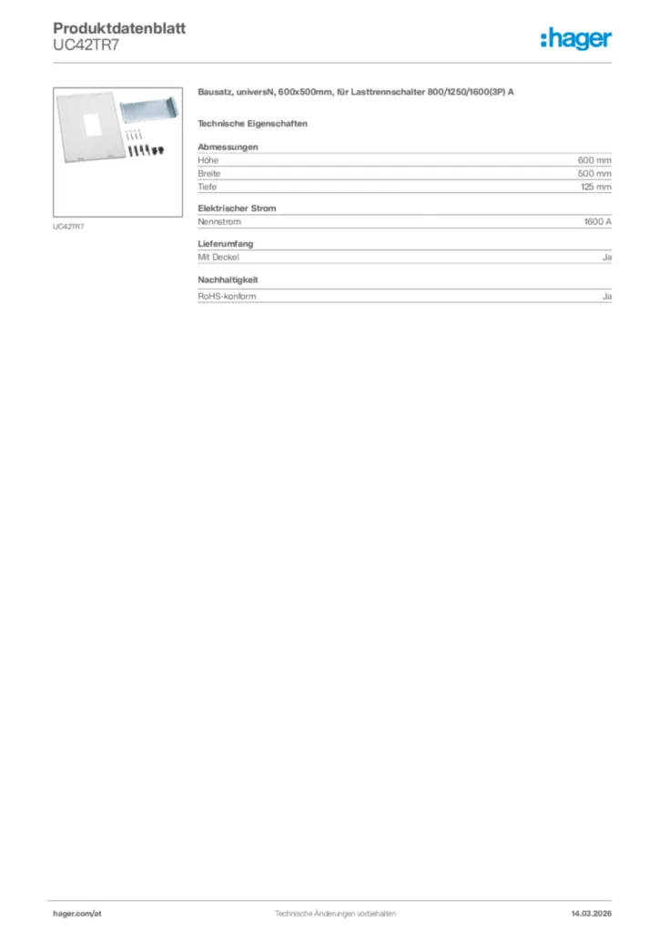 Bild Hager Produktdatenblatt UC42TR7 | Hager Deutschland