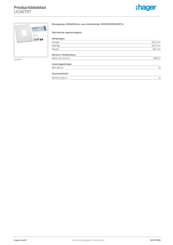 Afbeelding Hager Productdatablad UC42TR7 | Hager Nederland