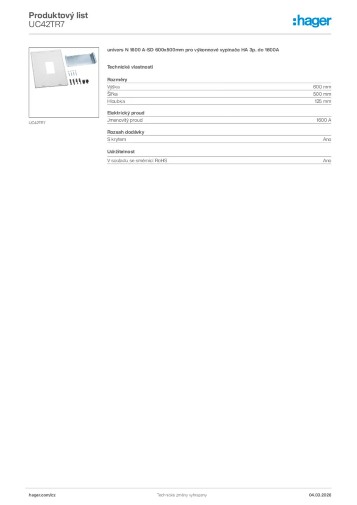 Obrázek Hager Product data sheet UC42TR7 | Hager