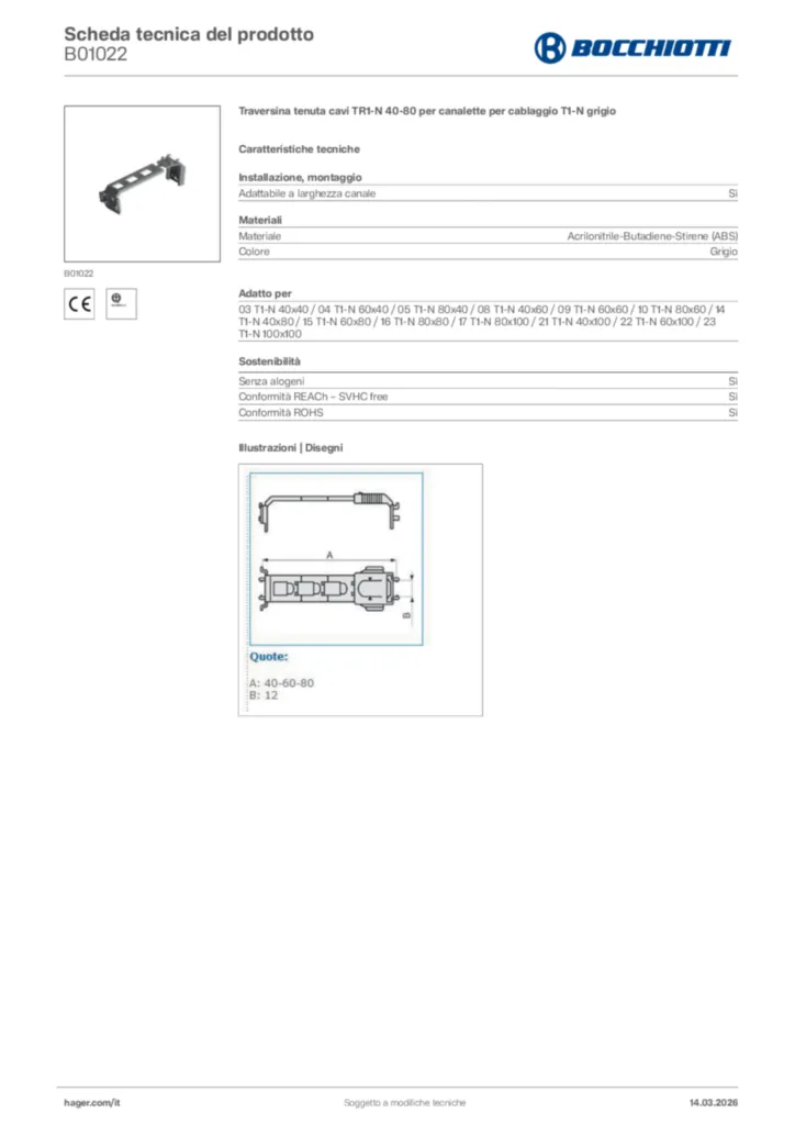 Immagine Bocchiotti Scheda tecnica del prodotto B01022 | Hager Italia