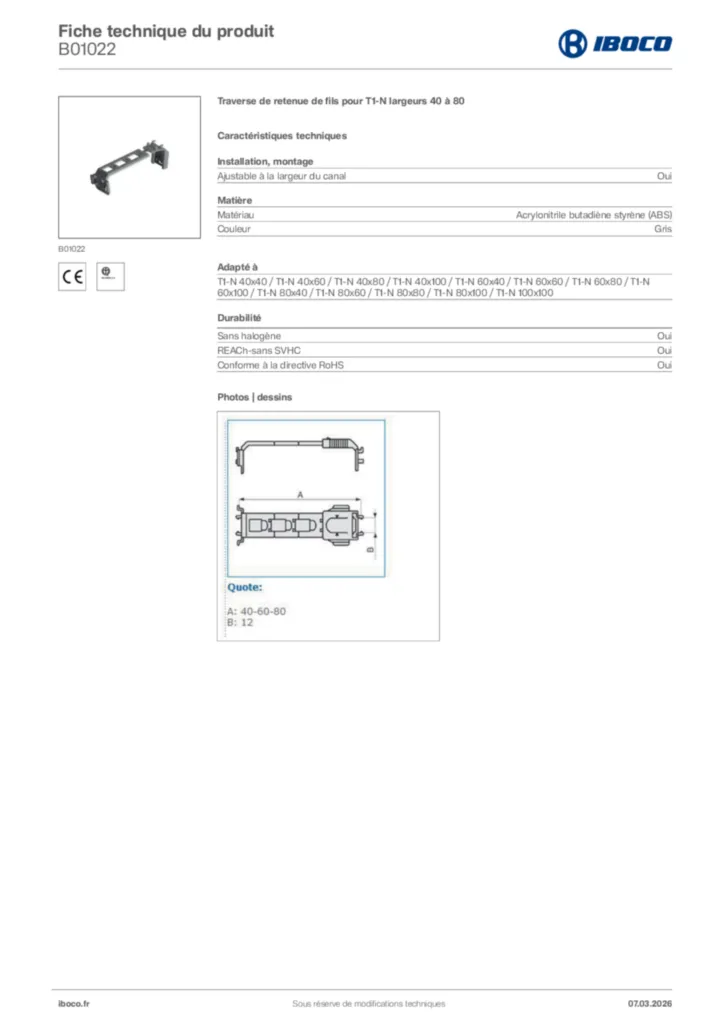Image Iboco Fiche technique du produit B01022 | Hager France