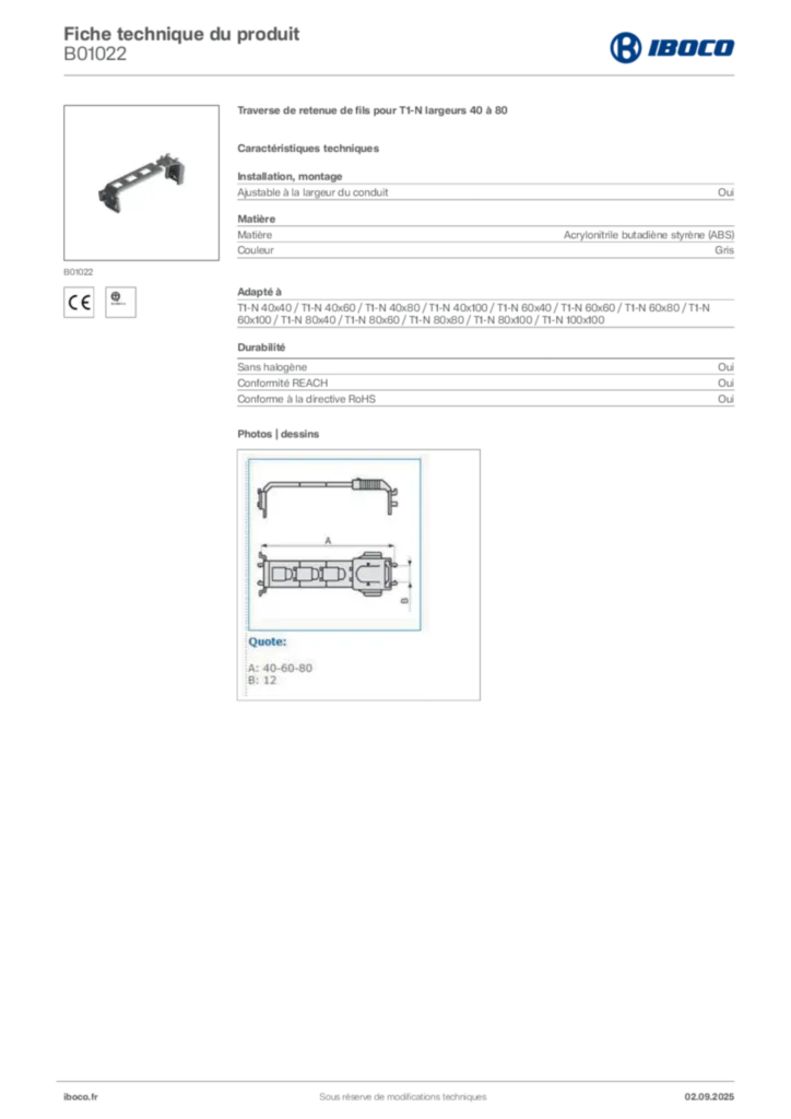 Image Iboco Fiche technique du produit B01022 | Hager France