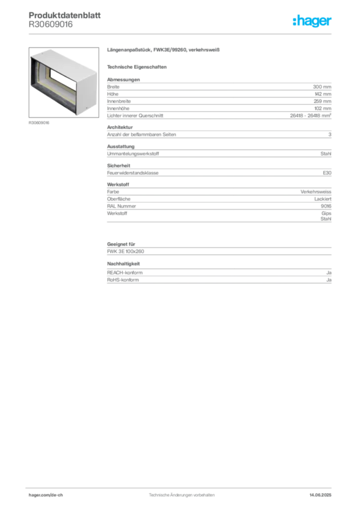 Bild Hager Produktdatenblatt R30609016 | Hager Schweiz