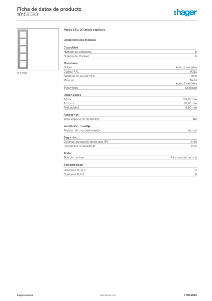Imagen Hager Ficha de datos de producto 10156083 | Hager España