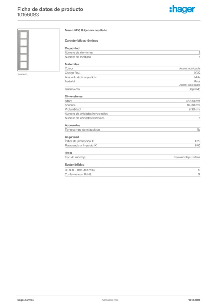 Imagen Hager Ficha de datos de producto 10156083 | Hager España