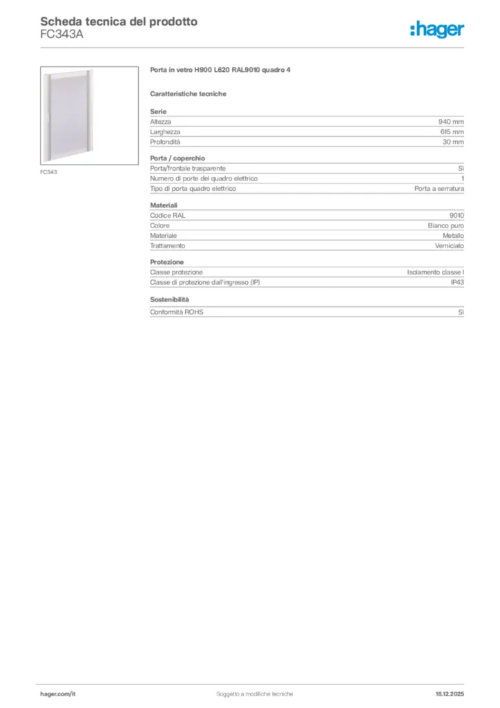 Immagine Hager Scheda tecnica del prodotto FC343A | Hager Italia