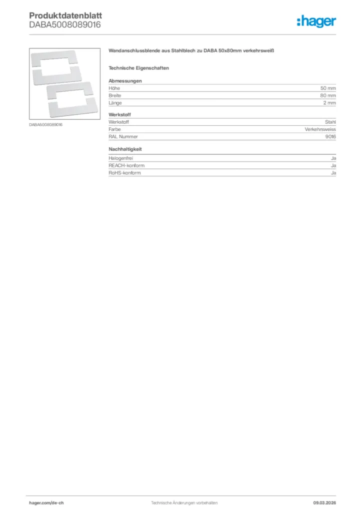 Bild Hager Produktdatenblatt DABA5008089016 | Hager Schweiz