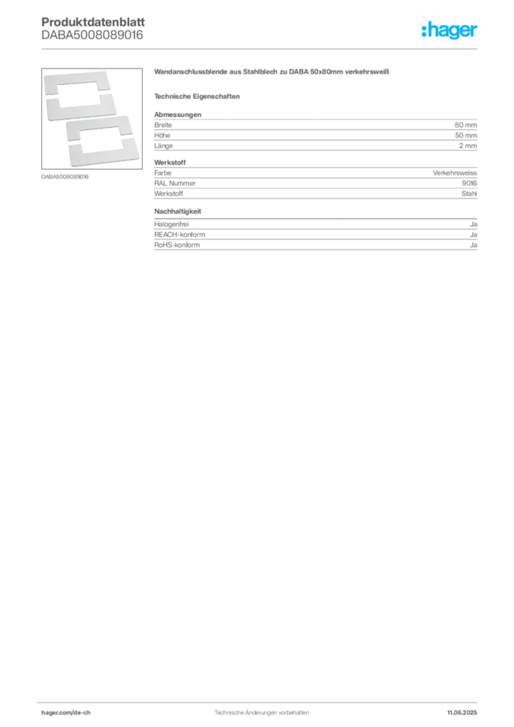 Bild Hager Produktdatenblatt DABA5008089016 | Hager Schweiz