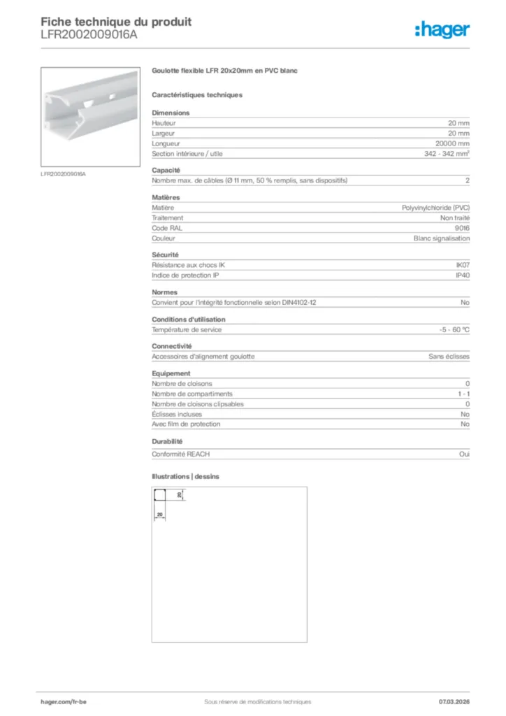 Image Hager Fiche technique du produit LFR2002009016A | Hager Belgique