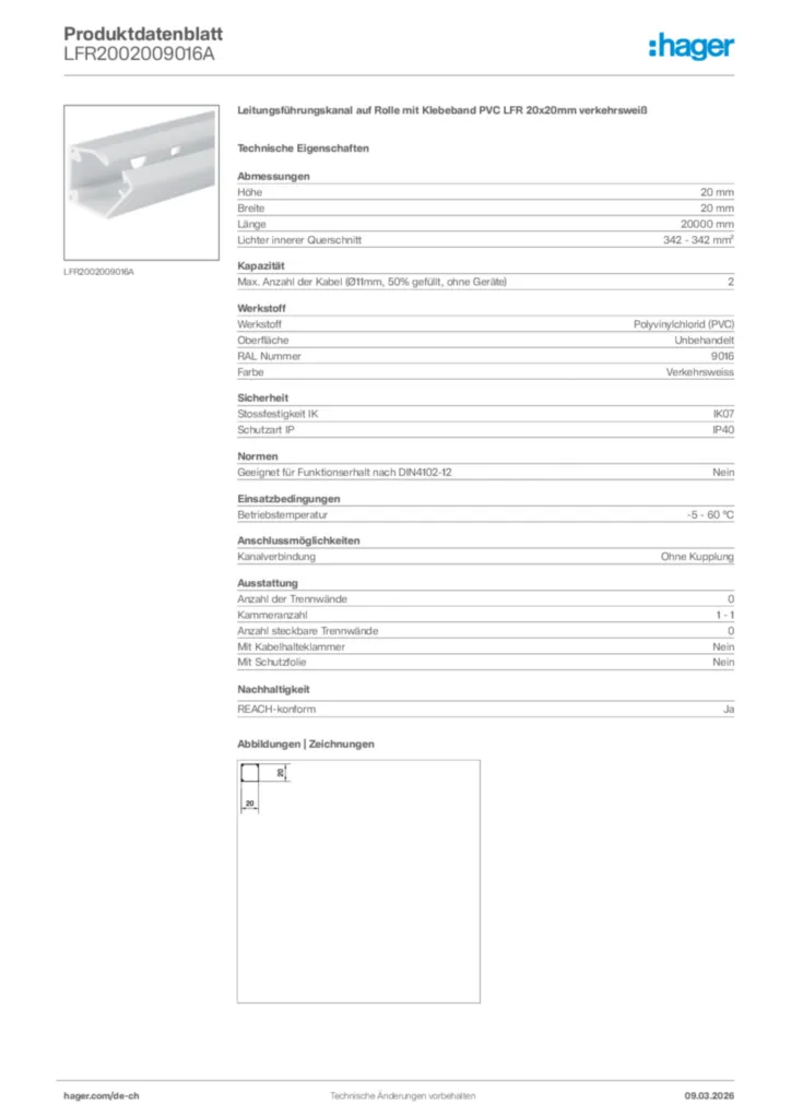 Bild Hager Produktdatenblatt LFR2002009016A | Hager Schweiz