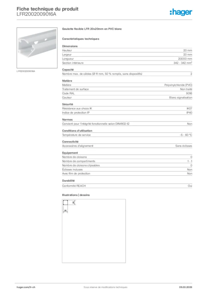 Image Hager Fiche technique du produit LFR2002009016A | Hager Suisse