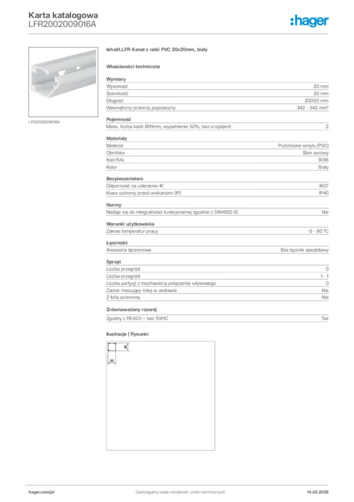 Zdjęcie Hager Karta katalogowa LFR2002009016A | Hager Polska