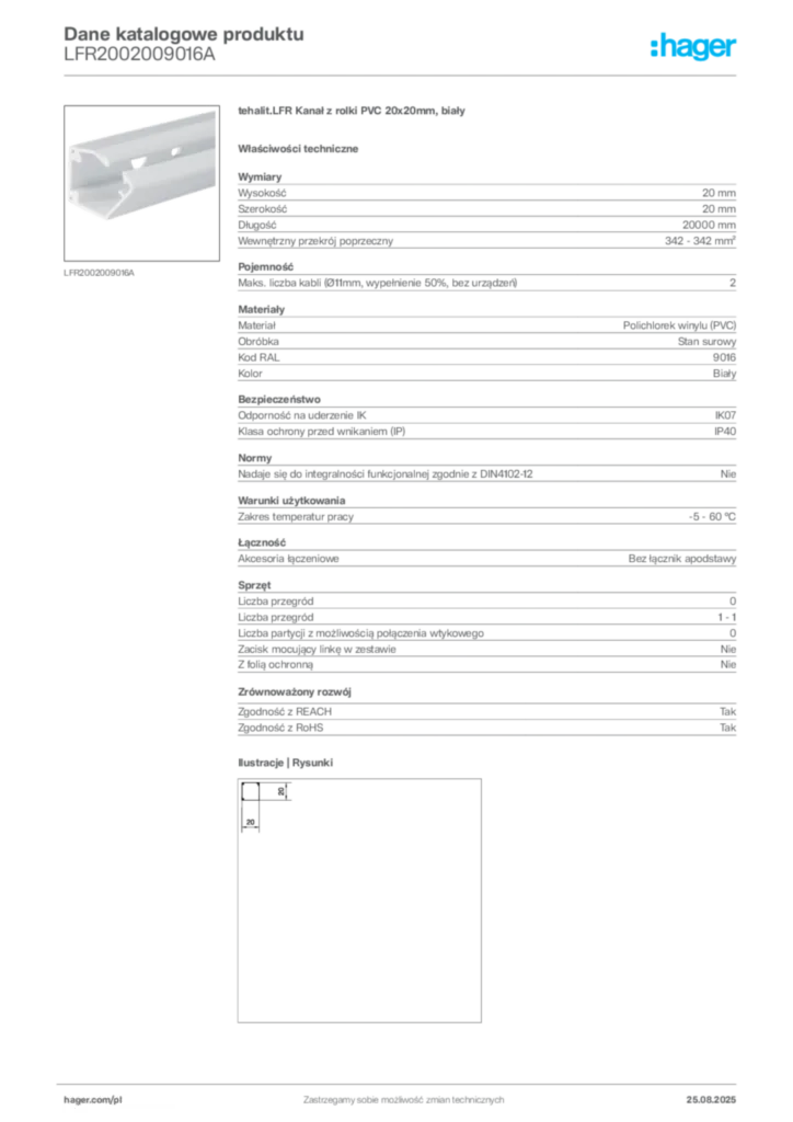 Zdjęcie Hager Karta katalogowa LFR2002009016A | Hager Polska