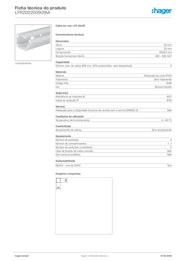 Imagem Hager Ficha técnica do produto LFR2002009016A | Hager Portugal