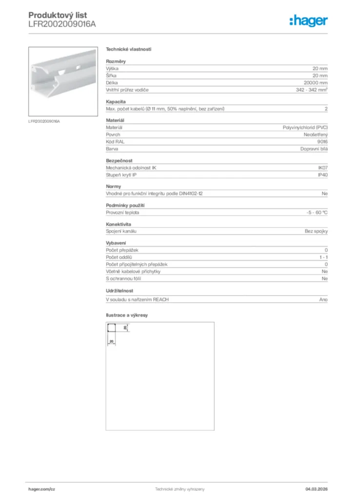Obrázek Hager Product data sheet LFR2002009016A | Hager