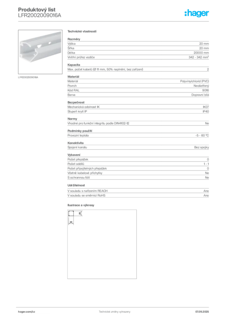 Obrázek Hager Produktový list LFR2002009016A | Hager