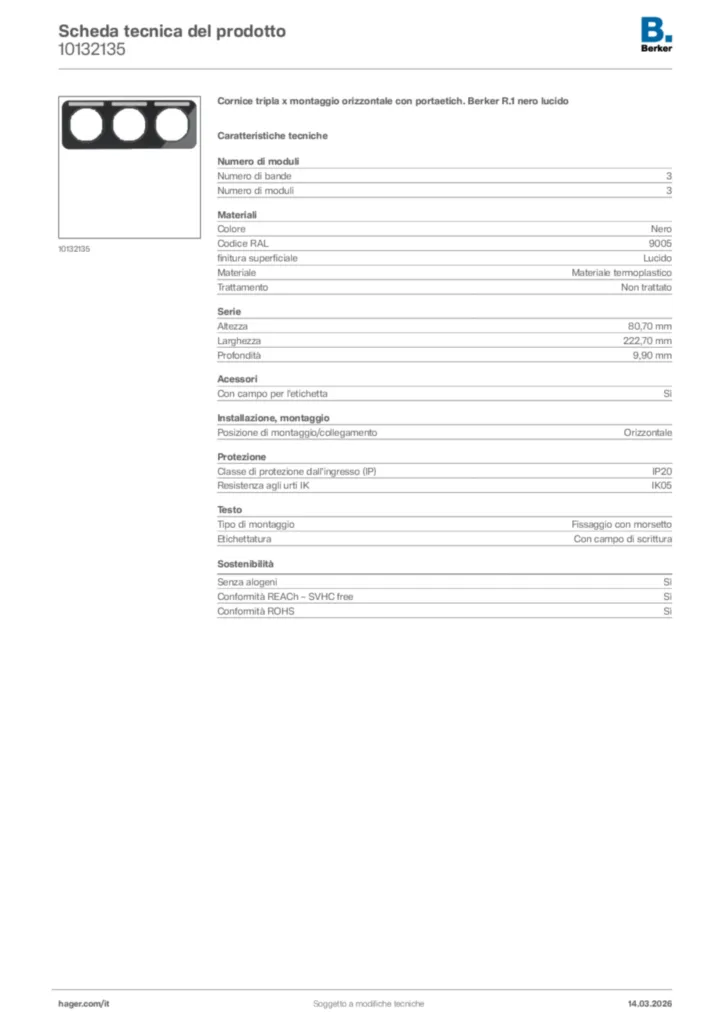 Immagine Berker Scheda tecnica del prodotto 10132135 | Hager Italia