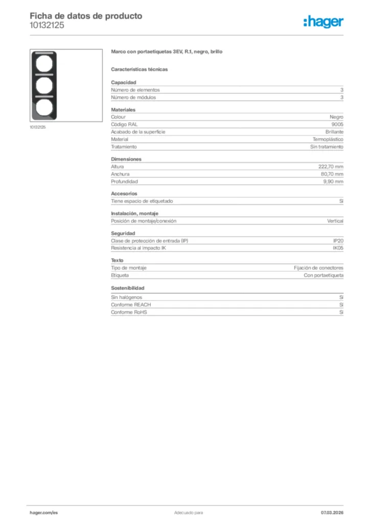 Imagen Hager Ficha de datos de producto 10132125 | Hager España