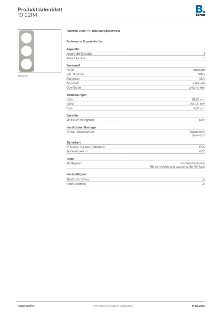 Bild Berker Produktdatenblatt 10132114 | Hager Deutschland