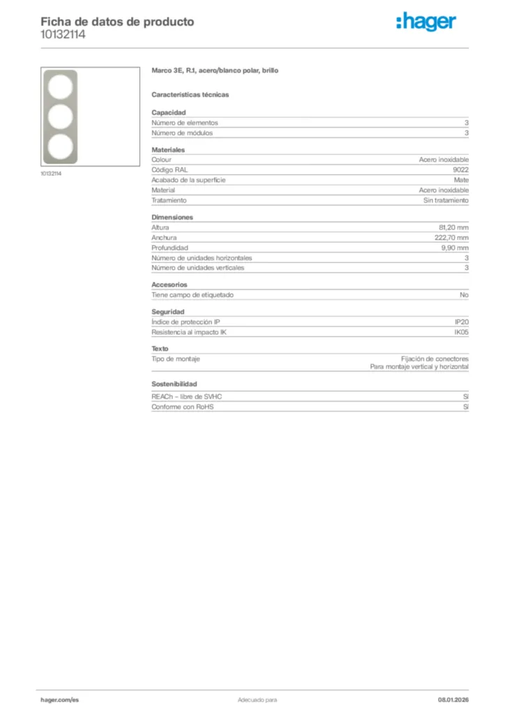 Imagen Hager Ficha de datos de producto 10132114 | Hager España