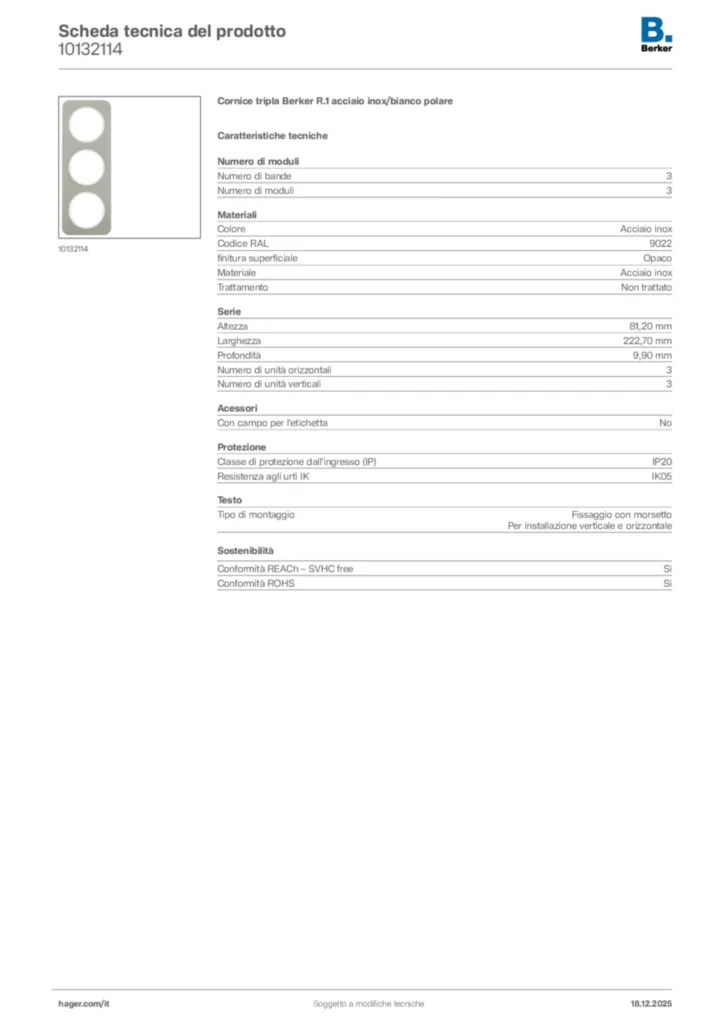 Immagine Berker Scheda tecnica del prodotto 10132114 | Hager Italia