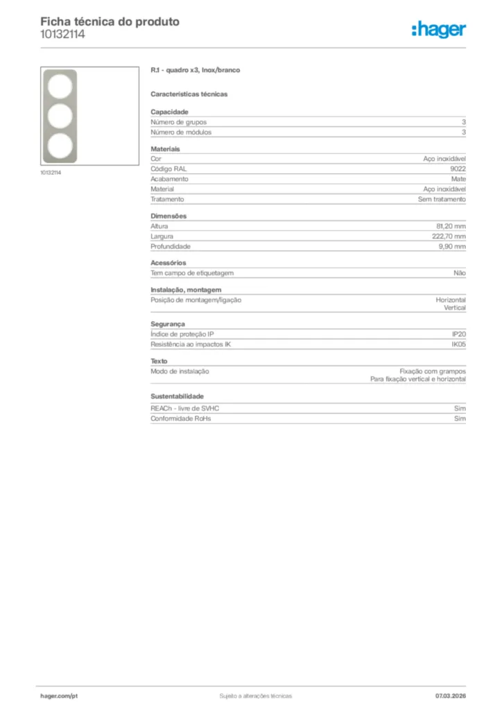 Imagem Hager Ficha técnica do produto 10132114 | Hager Portugal