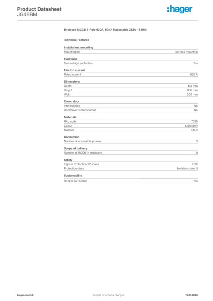 Image Hager Product data sheet JG48BM  | Hager